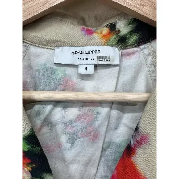 ADAM LIPPES Shirtdress Women 4 Tan Blurry Floral Print Collared Button Front - Picture 4 of 7